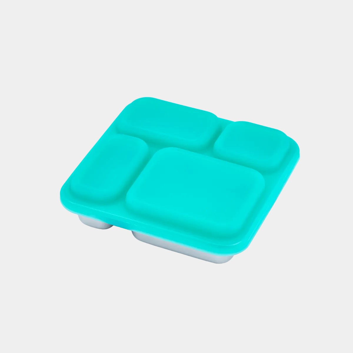 Turquoise silicone tray on a white background