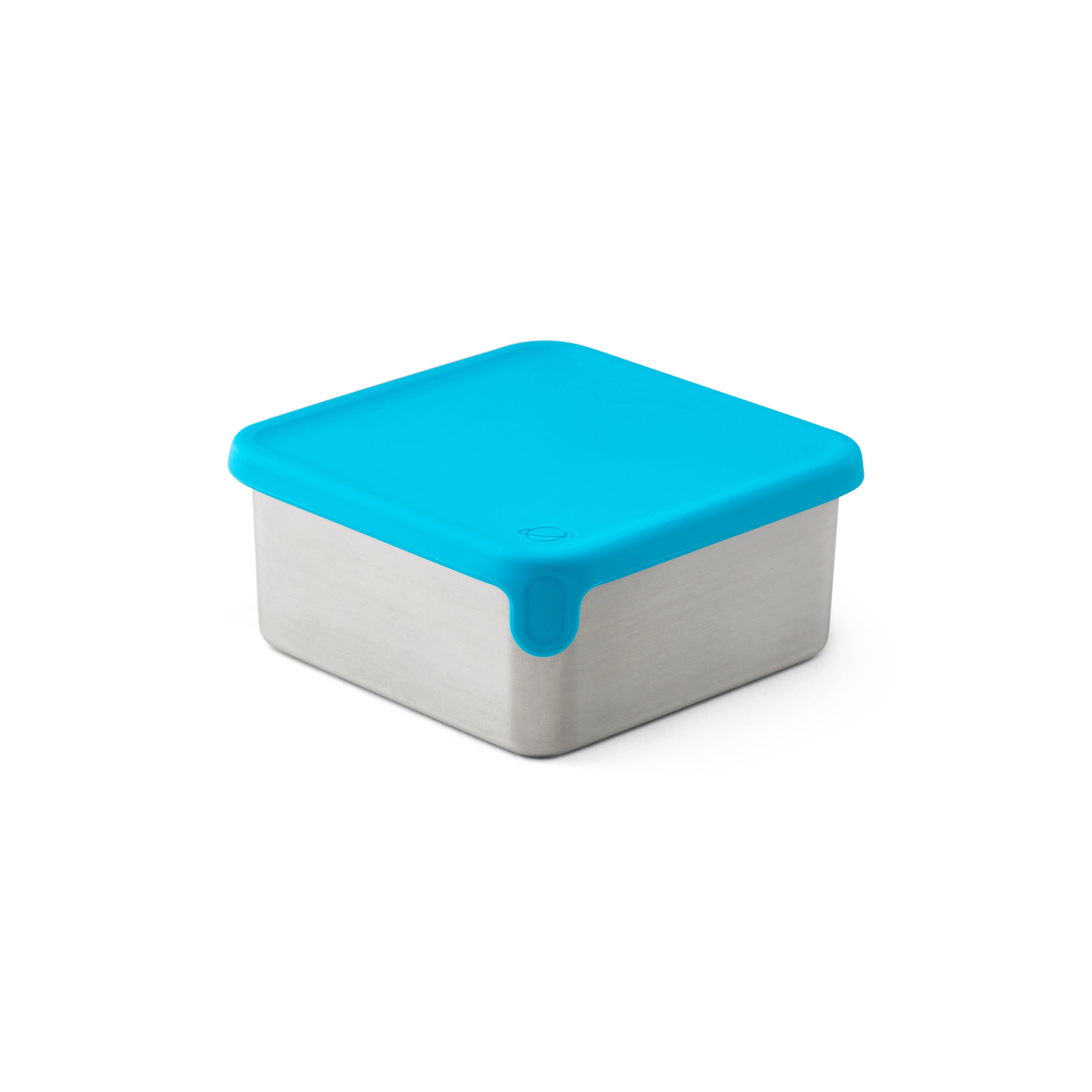 Rectangular container with a blue lid on a white background