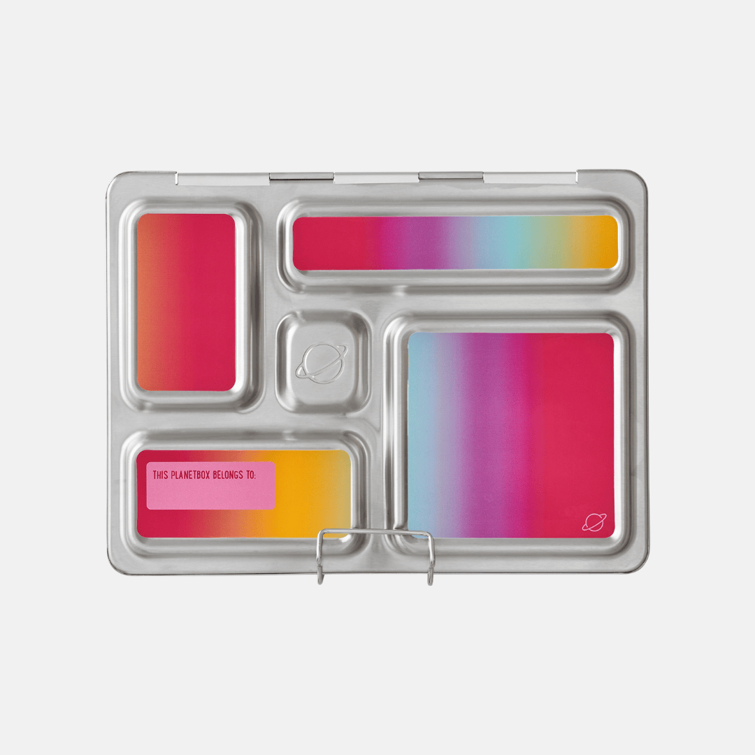 Pink blue purple and orange ombre design on grey background