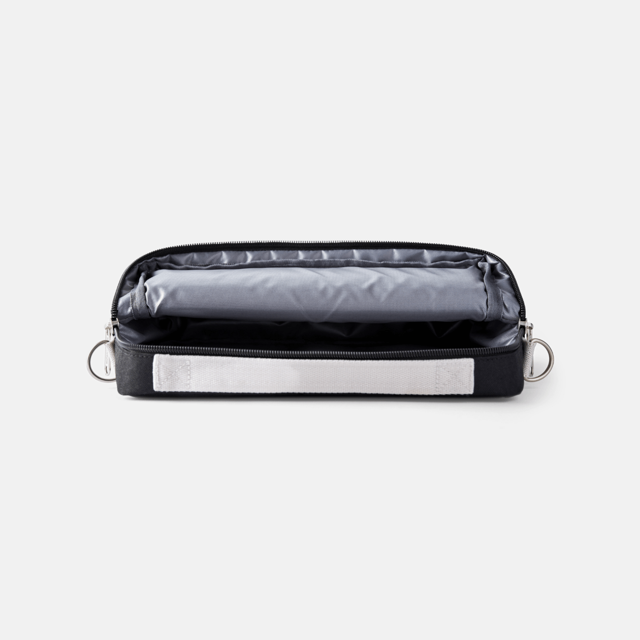 open view of black currant slim sleeve showing grey interior.