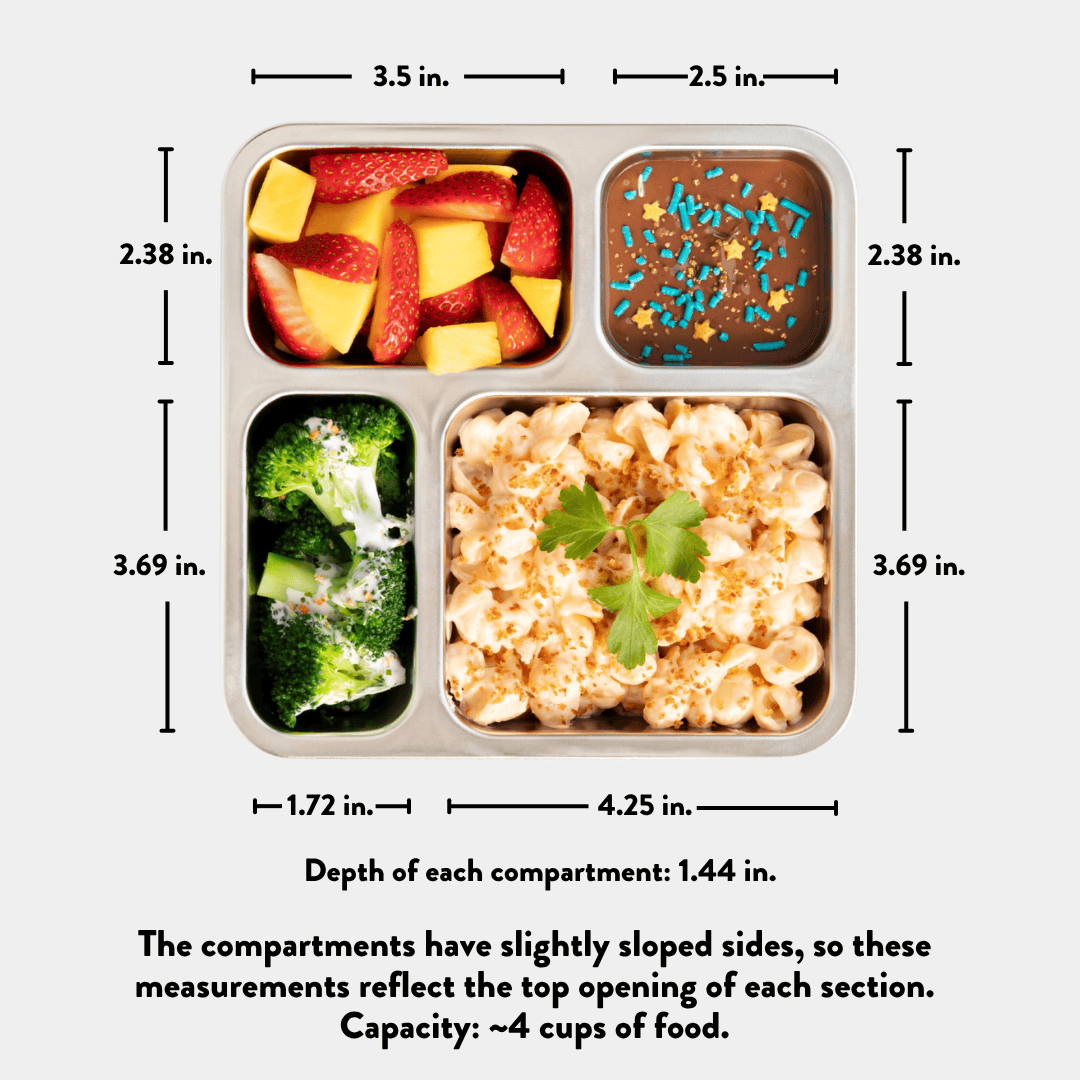 Dimensions of the food compartments in the Voyager Leakproof Lunch Box