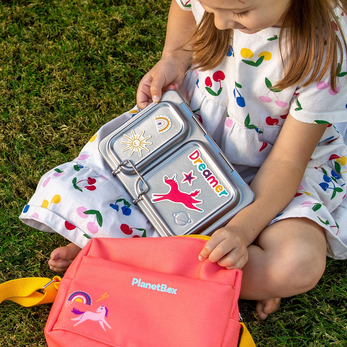 PlanetBox Dreamer magnets being used on a Shuttle lunchbox.
