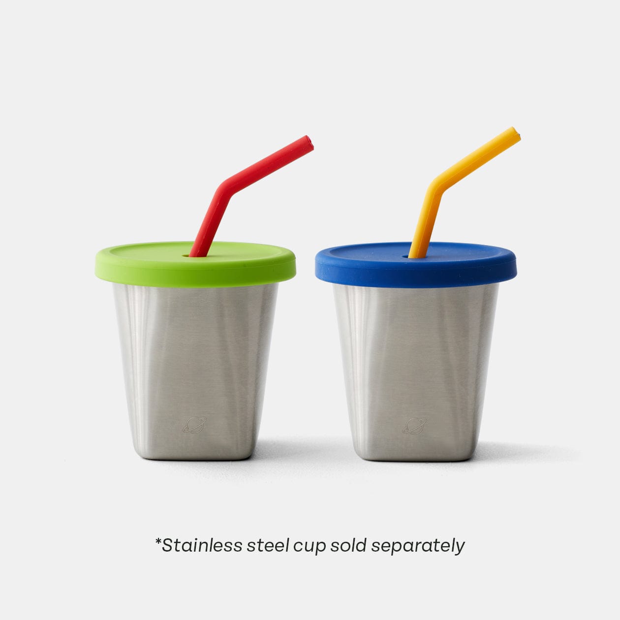 PlanetBox straw and lid set in Horizon featured atop two Stainless Steel cups