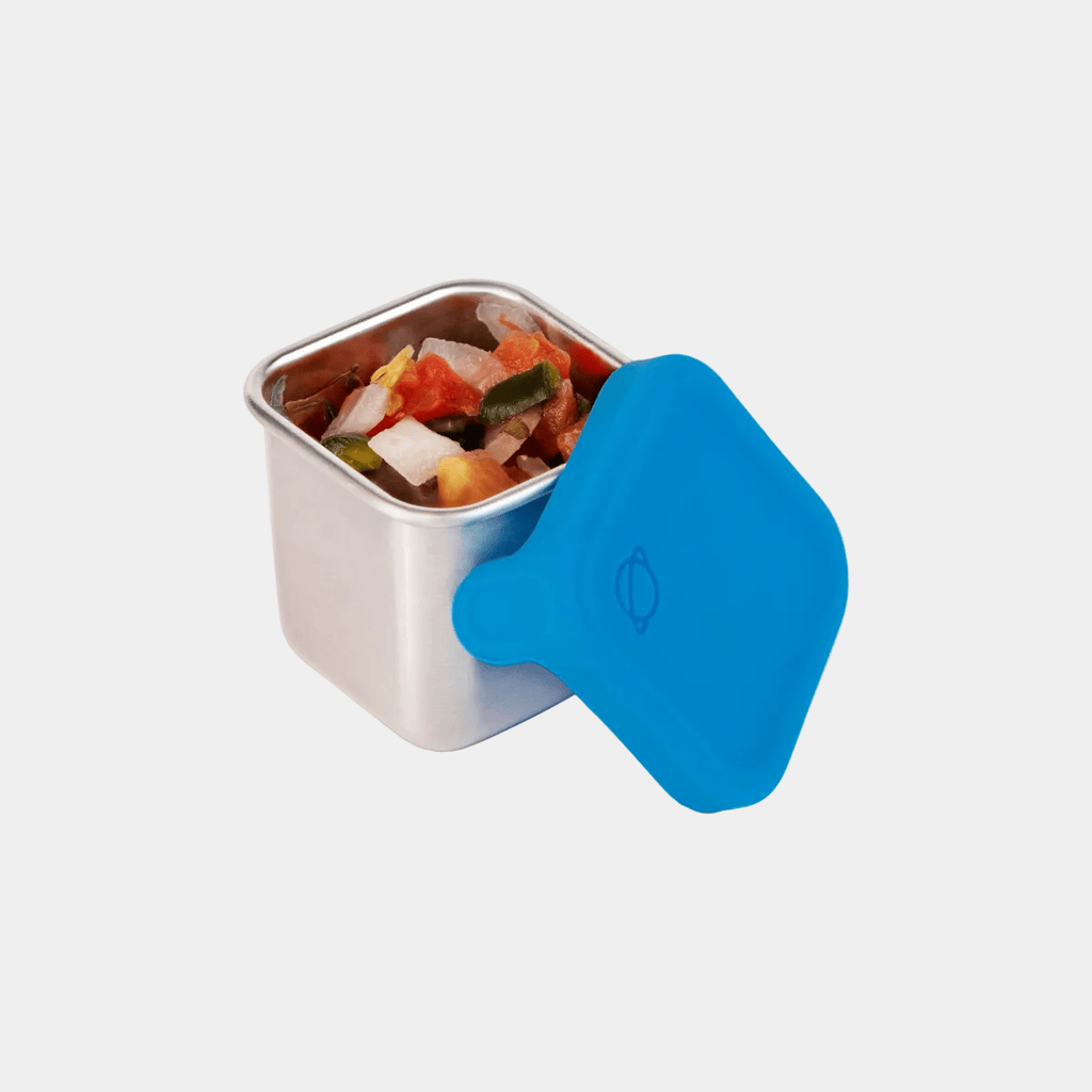 #color_Ocean | Stainless steel food container with blue lid on a white background